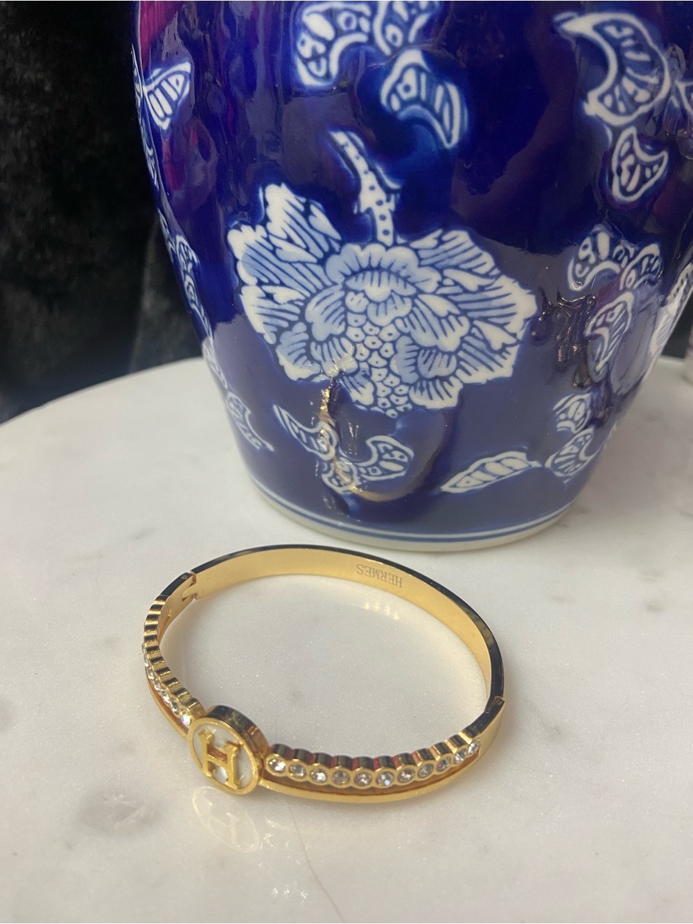 Gold-Tone H Logo Crystal Bangle Bracelet